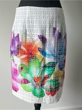 Cartise Vibrant Floral Pencil Lined Skirt 4 White Colorful Textured NWT